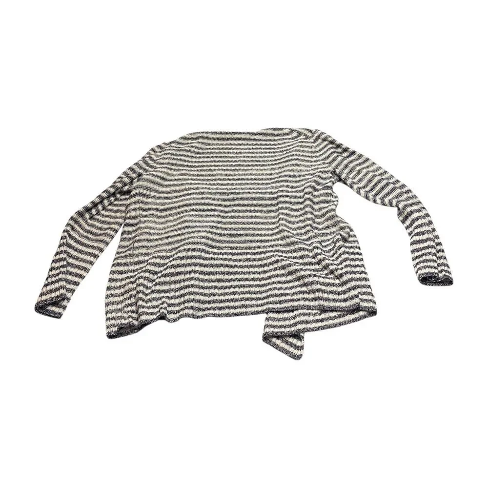 Coldwater Creek Cardigan Sweater Womens L White Black Striped Cotton Open Front - Picture 2 of 7